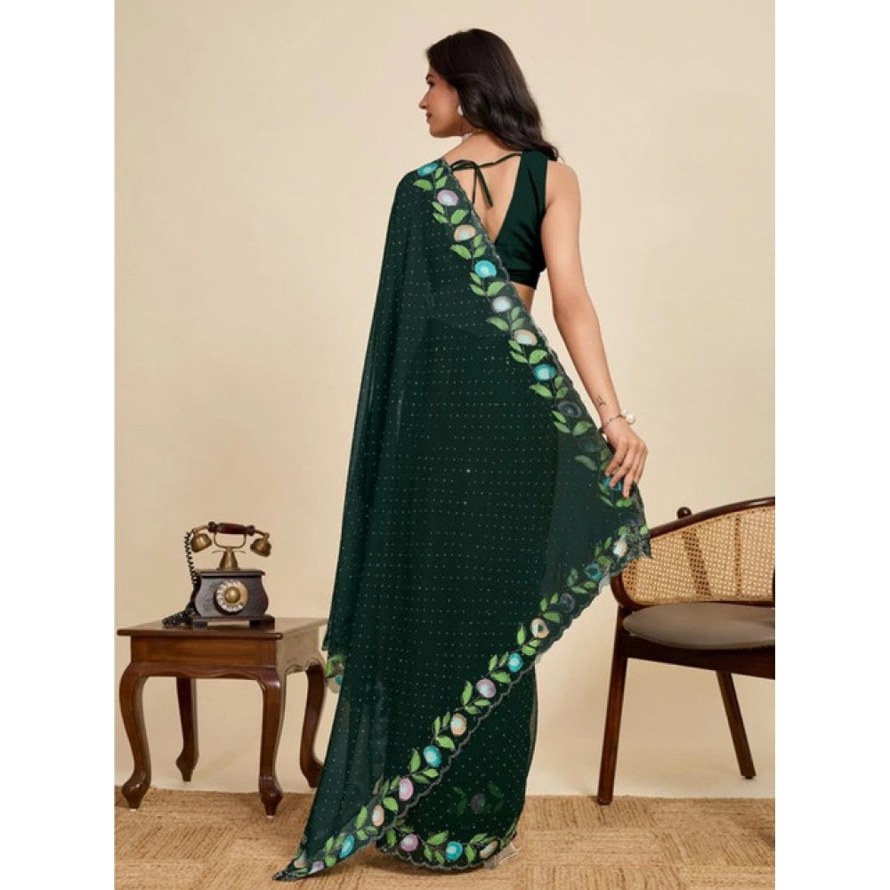 Women's Georgette Printed Saree With Unstitched Blouse 5.5Mtr (Green)