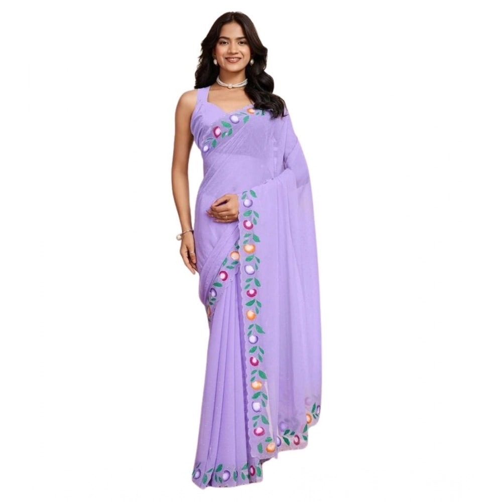 Women's Georgette Printed Saree With Unstitched Blouse 5.5Mtr (Lavender)