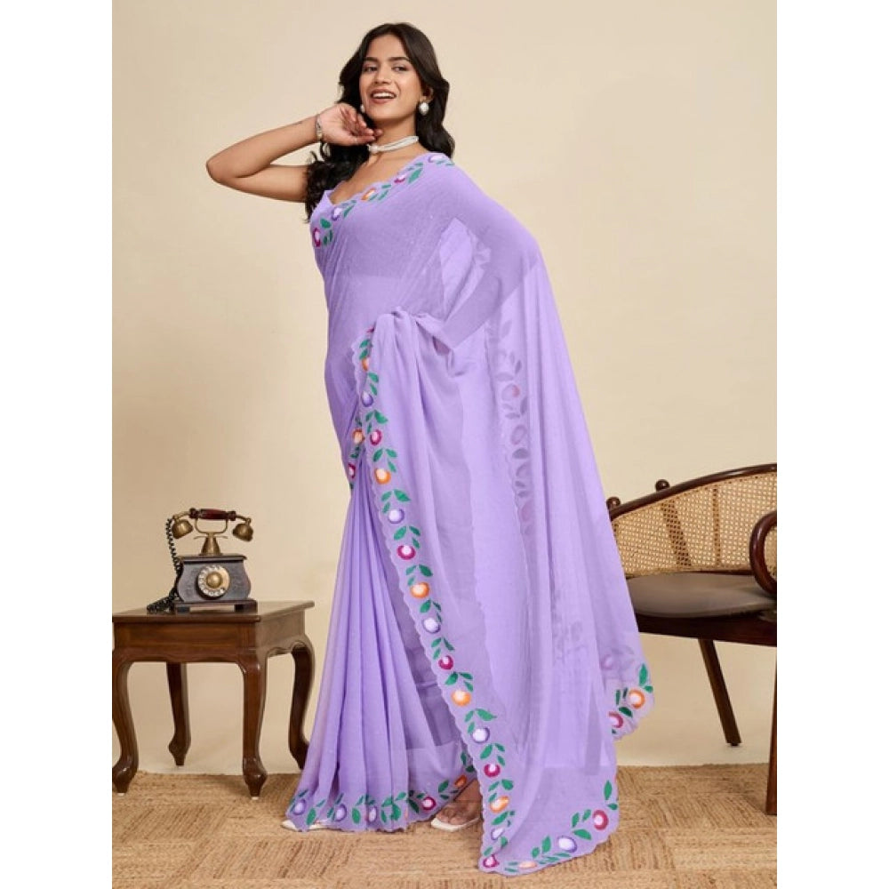 Women's Georgette Printed Saree With Unstitched Blouse 5.5Mtr (Lavender)