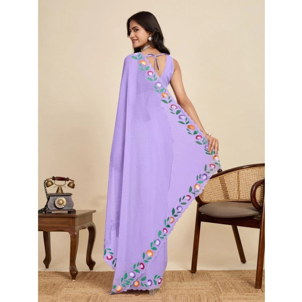 Women's Georgette Printed Saree With Unstitched Blouse 5.5Mtr (Lavender)