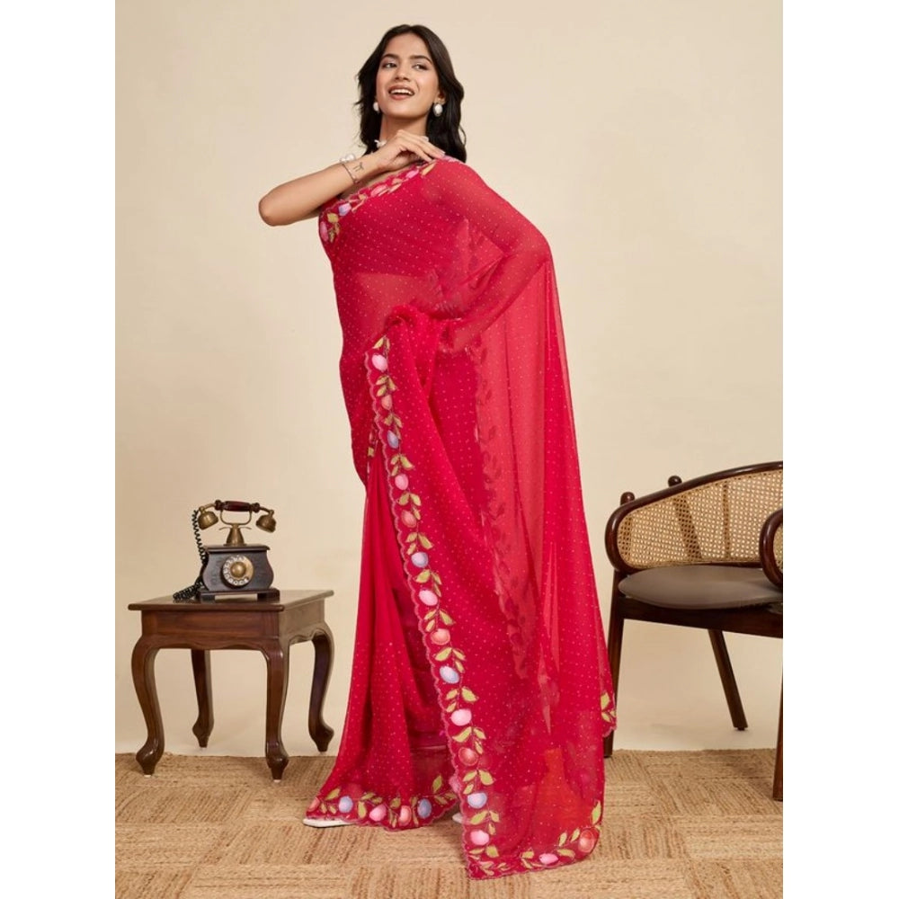 Women's Georgette Printed Saree With Unstitched Blouse 5.5Mtr (Red)