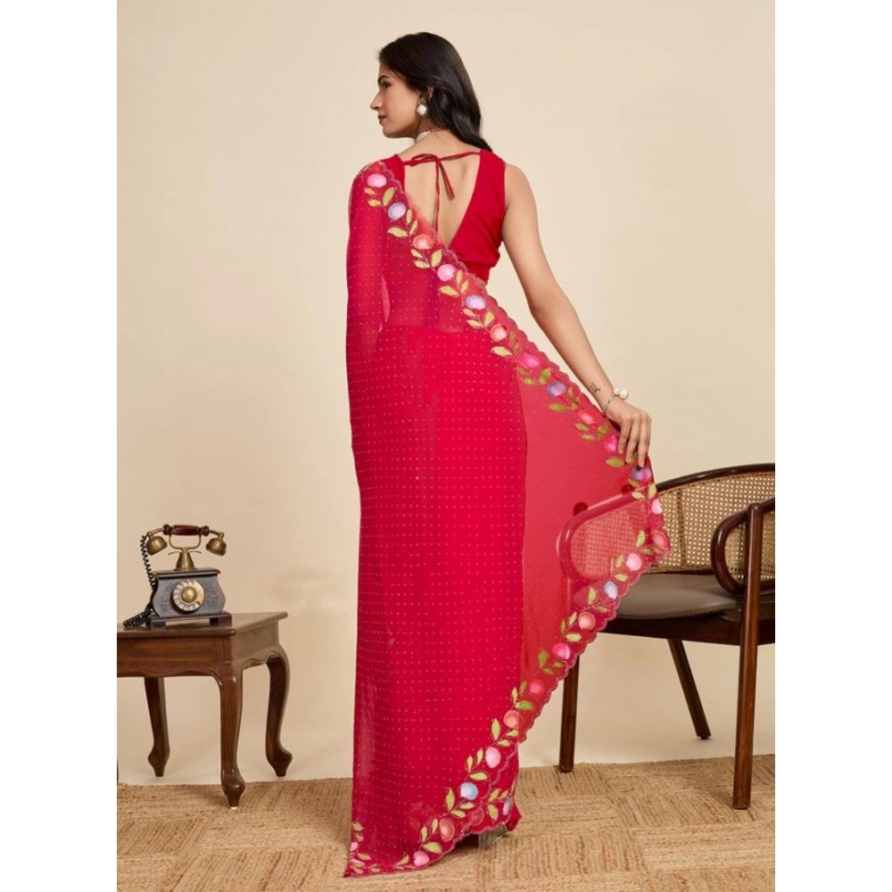 Women's Georgette Printed Saree With Unstitched Blouse 5.5Mtr (Red)