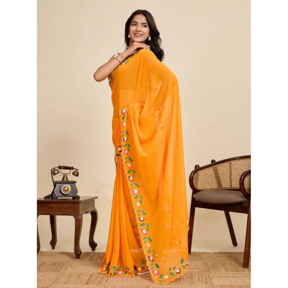 Women's Georgette Printed Saree With Unstitched Blouse 5.5Mtr (Yellow)