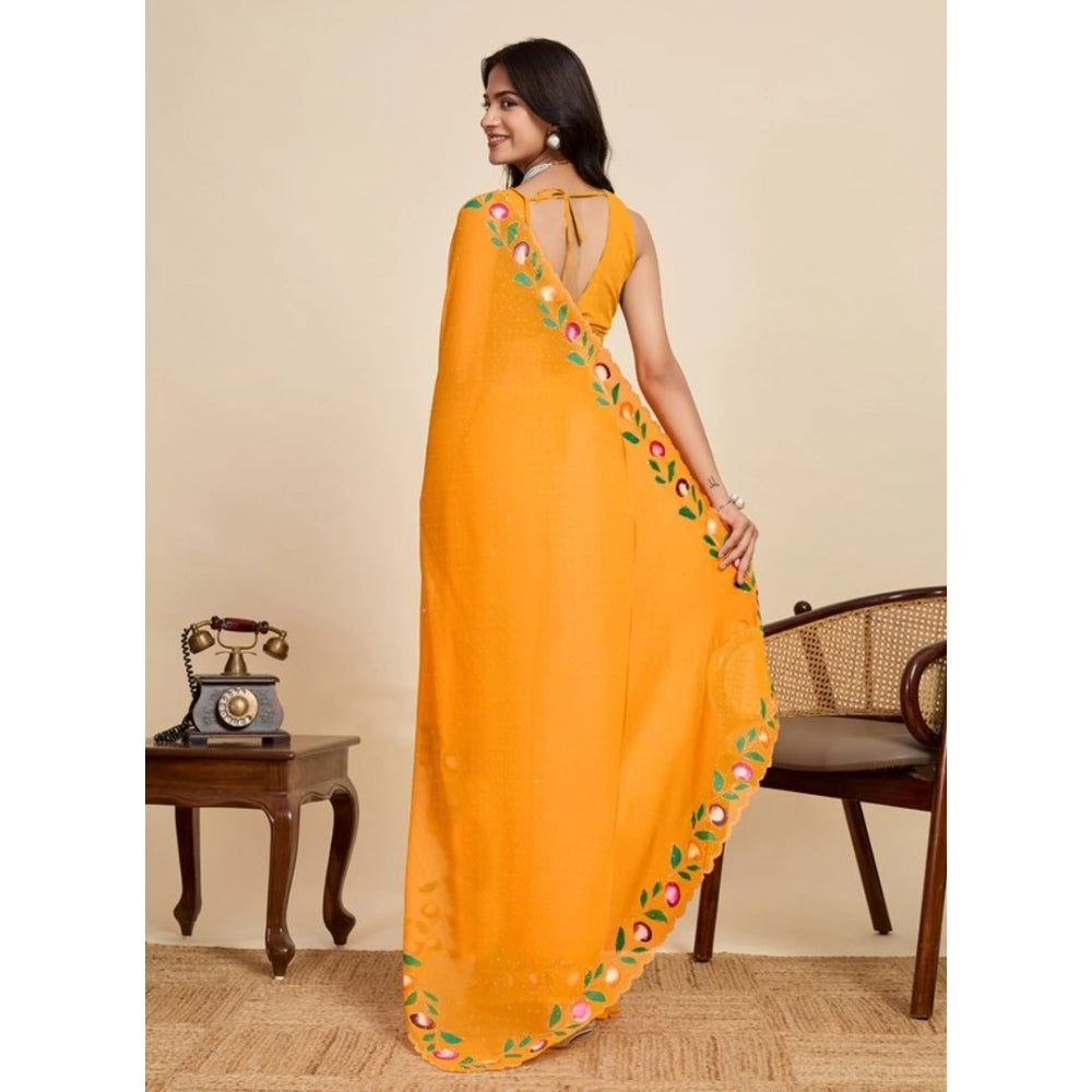 Women's Georgette Printed Saree With Unstitched Blouse 5.5Mtr (Yellow)