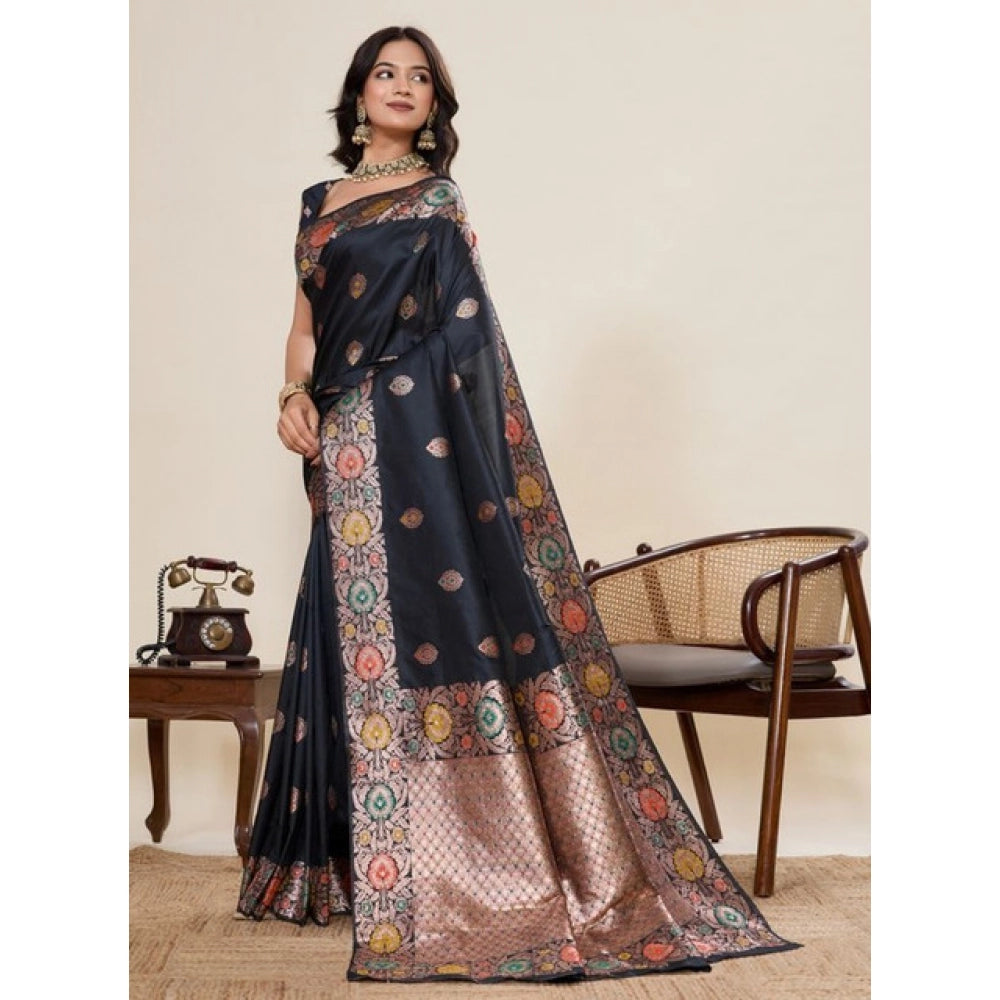 Women's Faux_Banarasi_Silk Woven Saree With Unstitched Blouse 5.5Mtr (Black)