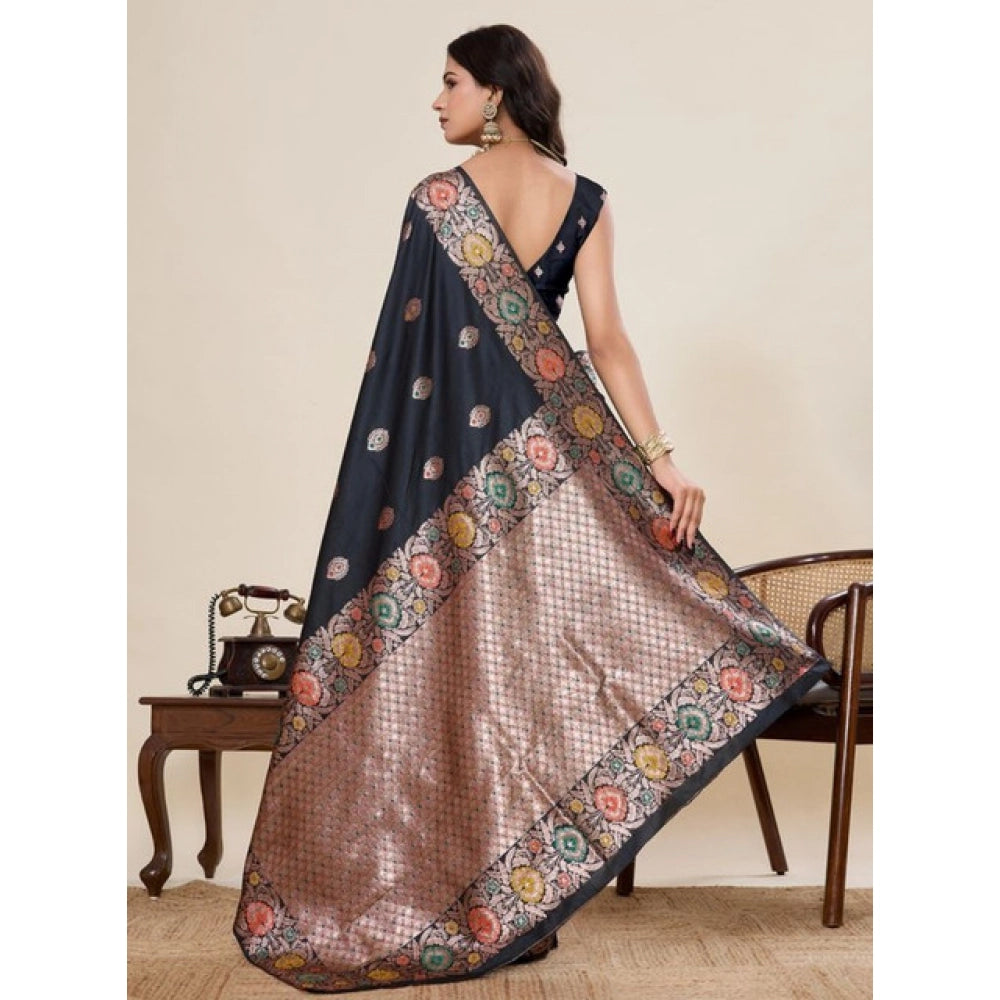 Women's Faux_Banarasi_Silk Woven Saree With Unstitched Blouse 5.5Mtr (Black)