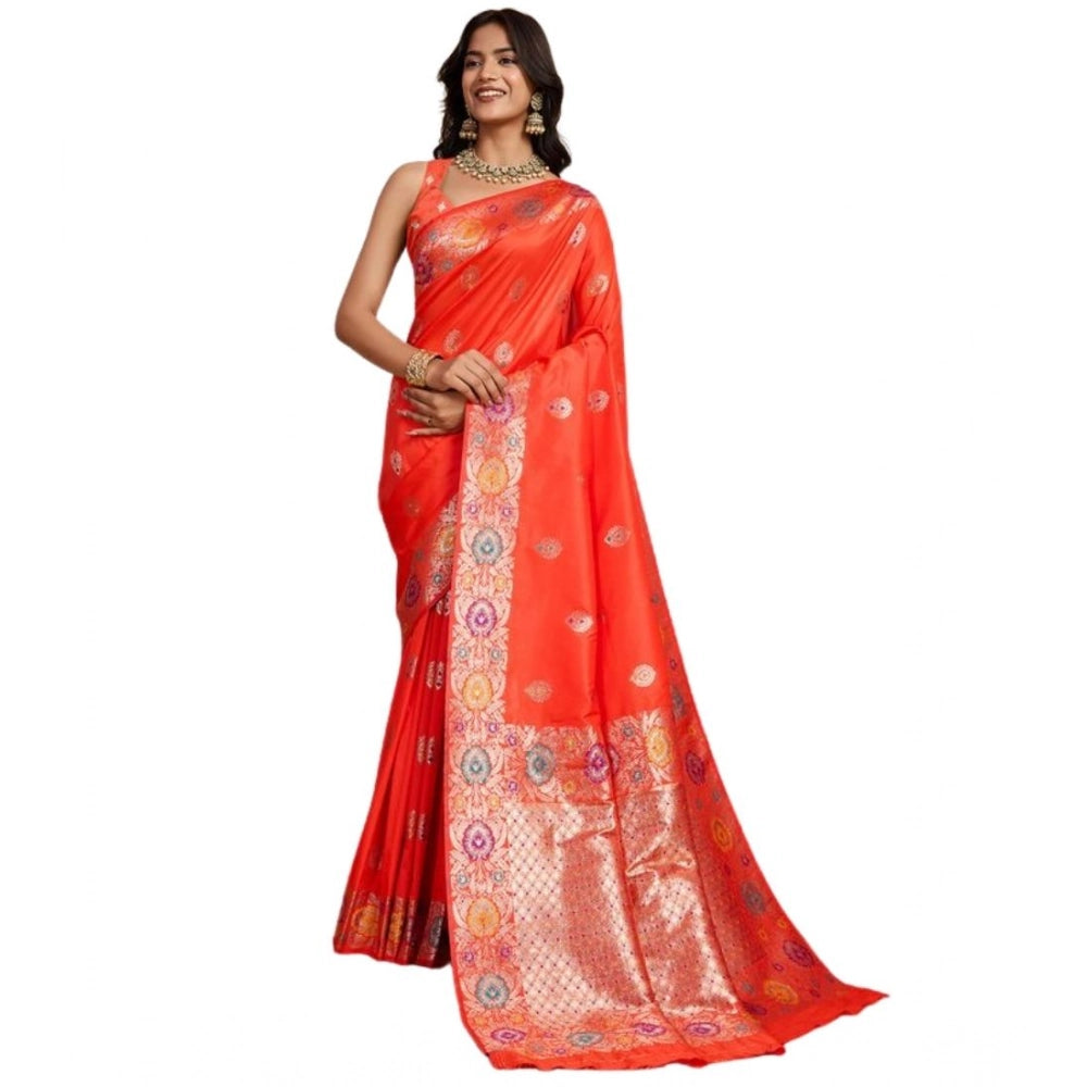 Women's Faux_Banarasi_Silk Woven Saree With Unstitched Blouse 5.5Mtr (Coral)