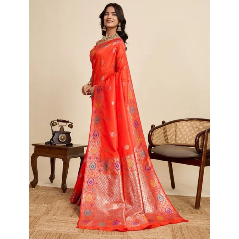 Women's Faux_Banarasi_Silk Woven Saree With Unstitched Blouse 5.5Mtr (Coral)
