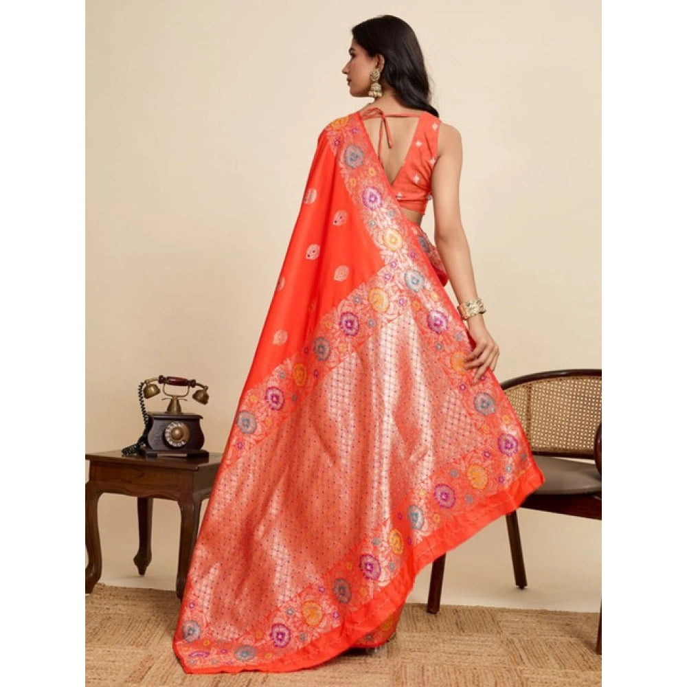 Women's Faux_Banarasi_Silk Woven Saree With Unstitched Blouse 5.5Mtr (Coral)