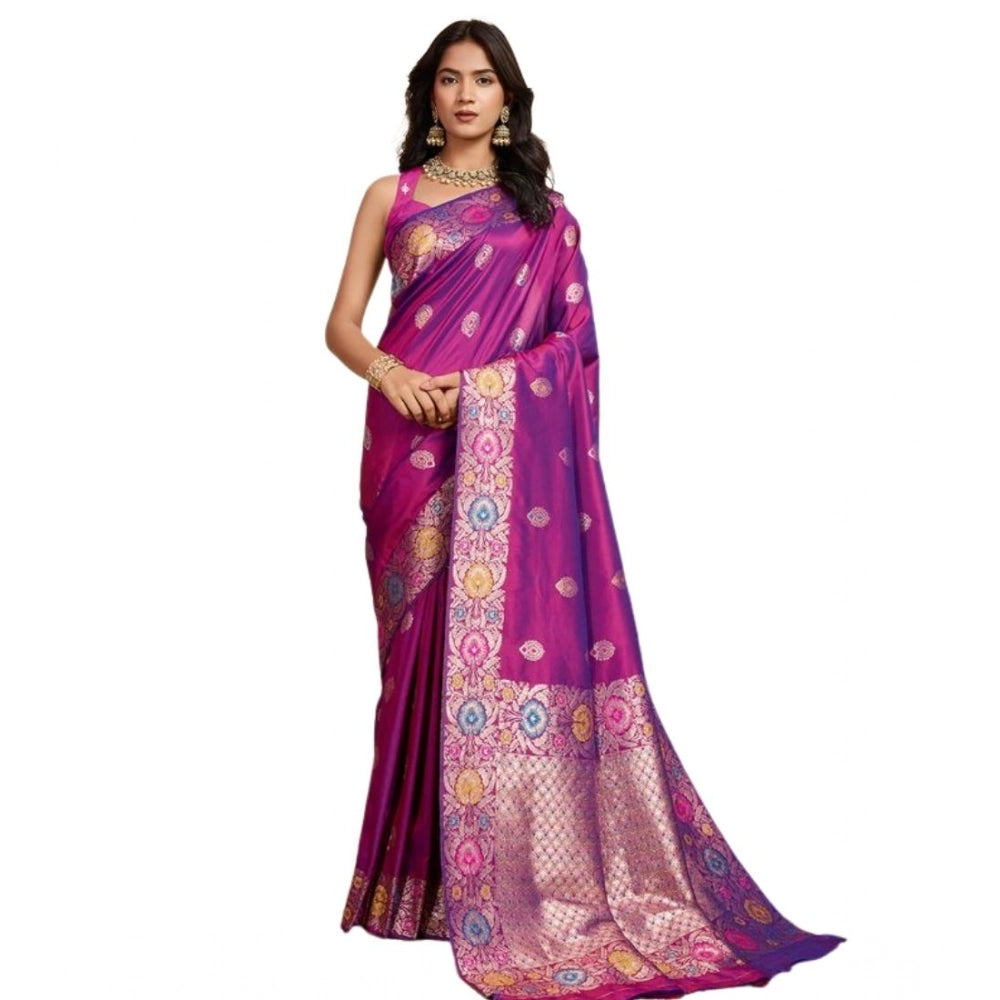 Women's Faux_Banarasi_Silk Woven Saree With Unstitched Blouse 5.5Mtr (Magenta)