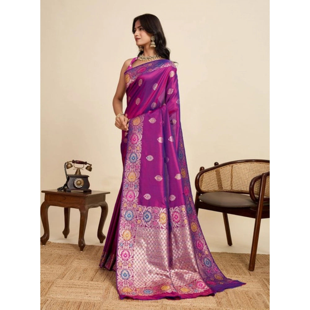 Women's Faux_Banarasi_Silk Woven Saree With Unstitched Blouse 5.5Mtr (Magenta)