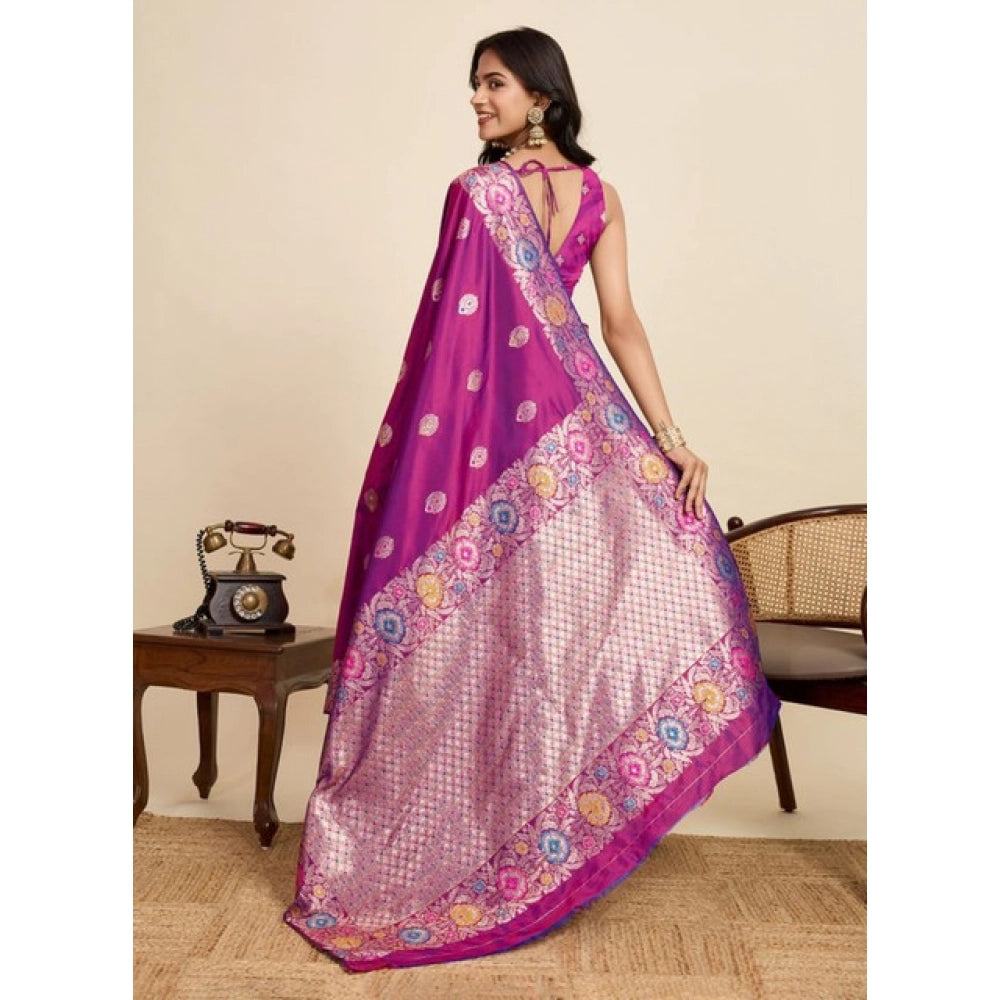 Women's Faux_Banarasi_Silk Woven Saree With Unstitched Blouse 5.5Mtr (Magenta)
