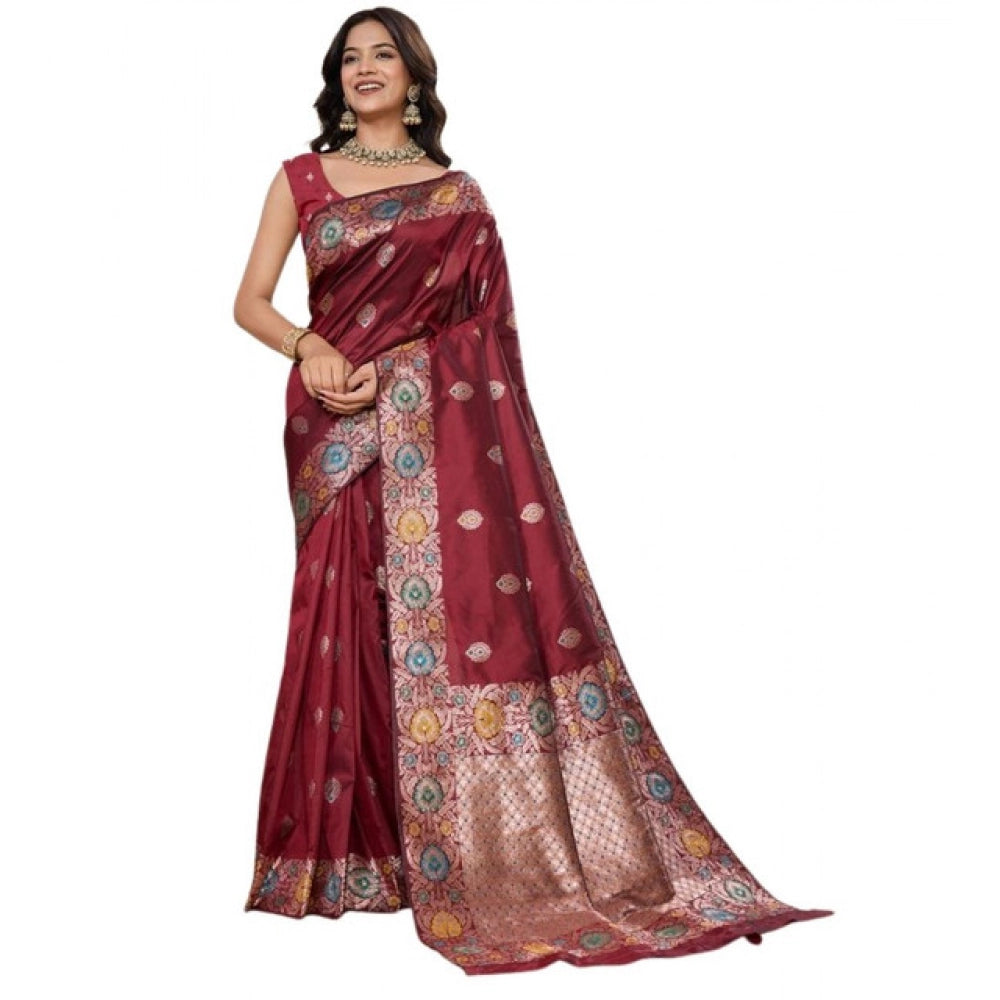 Women's Faux_Banarasi_Silk Woven Saree With Unstitched Blouse 5.5Mtr (Maroon)