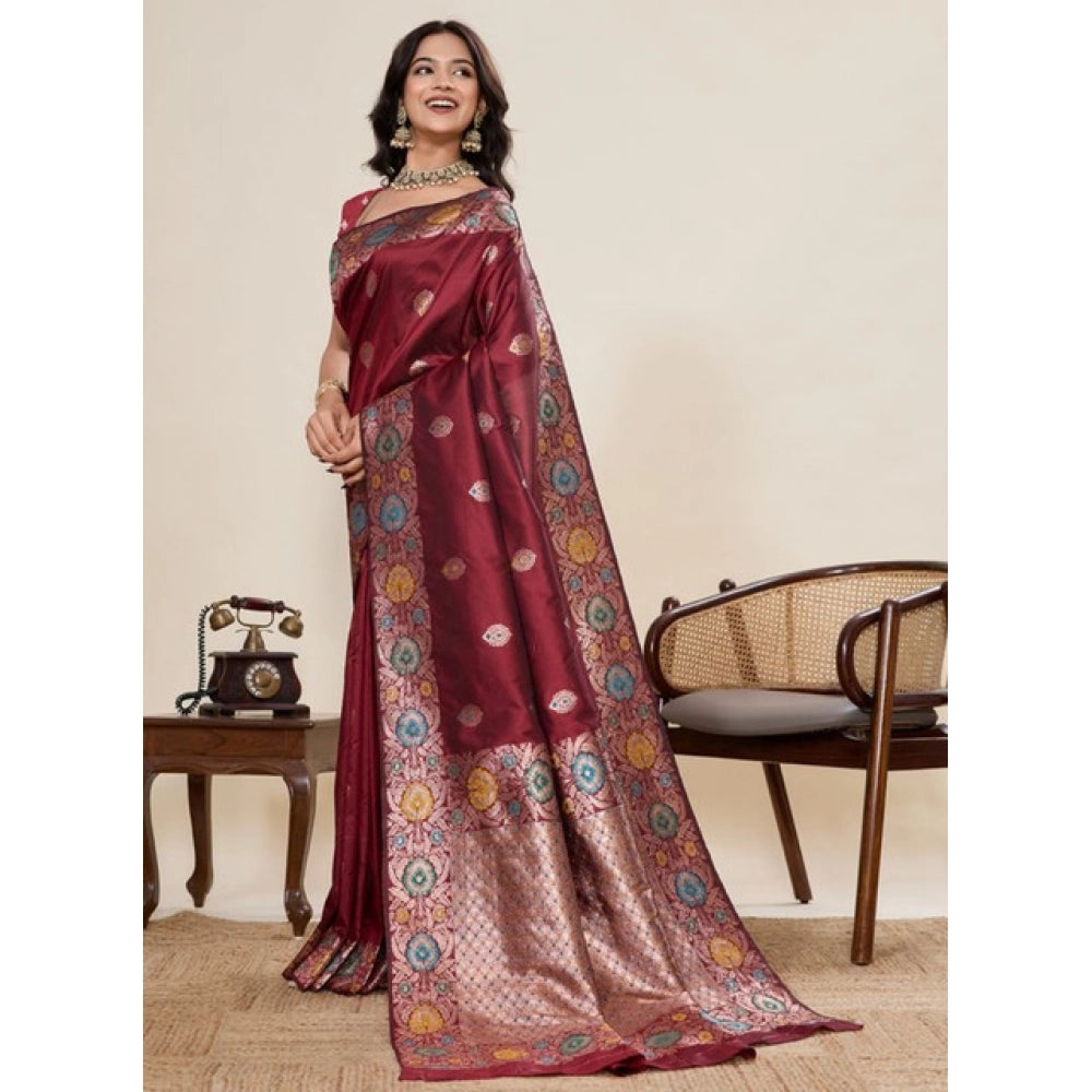 Women's Faux_Banarasi_Silk Woven Saree With Unstitched Blouse 5.5Mtr (Maroon)
