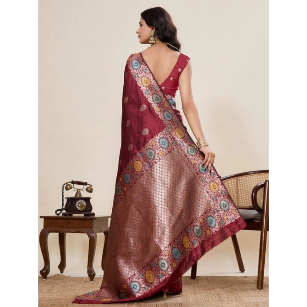 Women's Faux_Banarasi_Silk Woven Saree With Unstitched Blouse 5.5Mtr (Maroon)