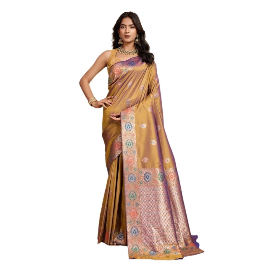 Women's Faux_Banarasi_Silk Woven Saree With Unstitched Blouse 5.5Mtr (Mustard)
