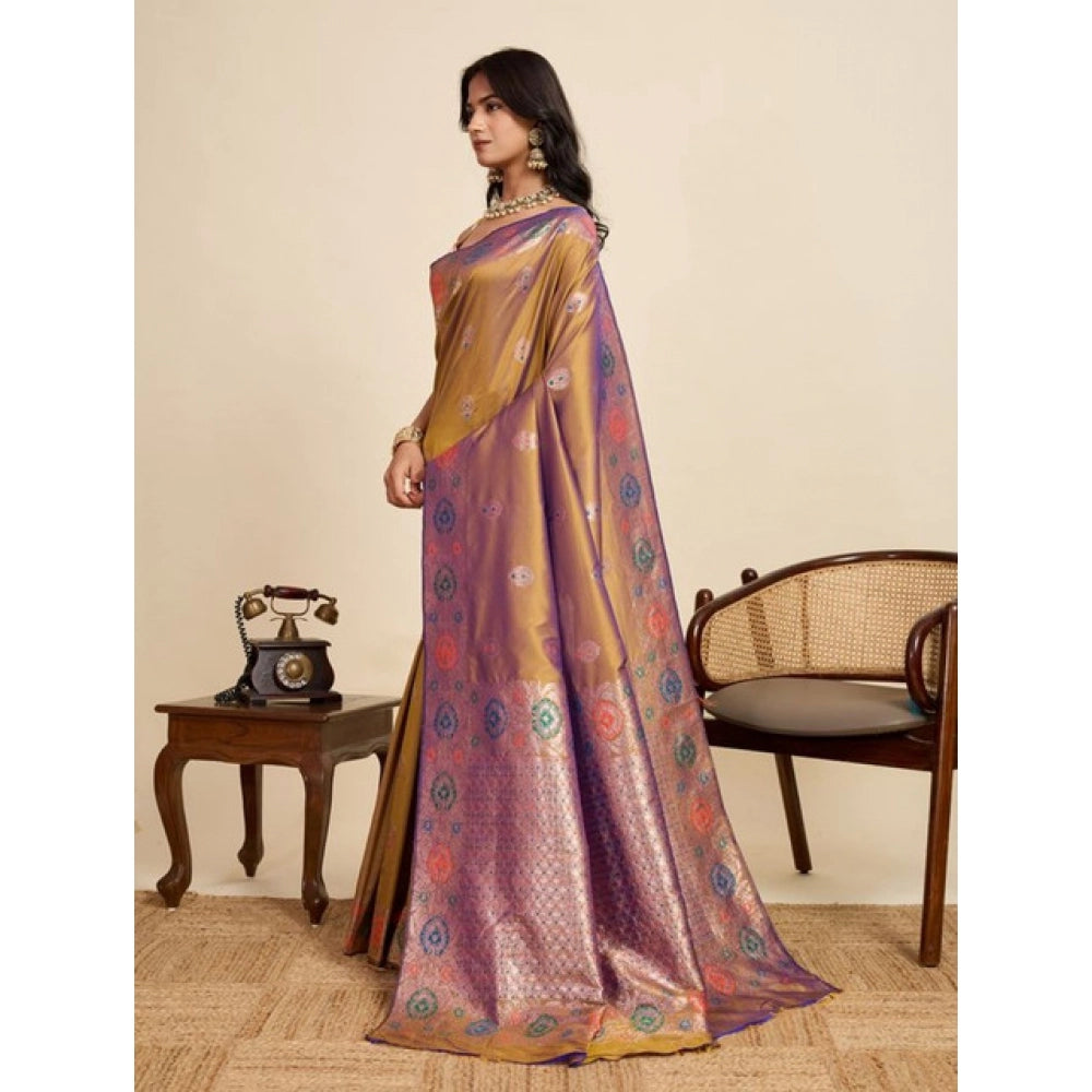 Women's Faux_Banarasi_Silk Woven Saree With Unstitched Blouse 5.5Mtr (Mustard)