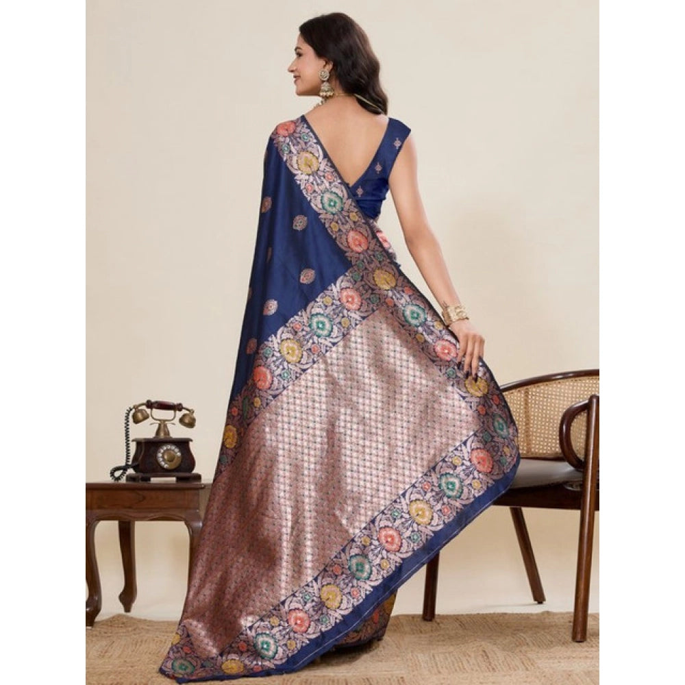 Women's Faux_Banarasi_Silk Woven Saree With Unstitched Blouse 5.5Mtr (Navy_Blue)