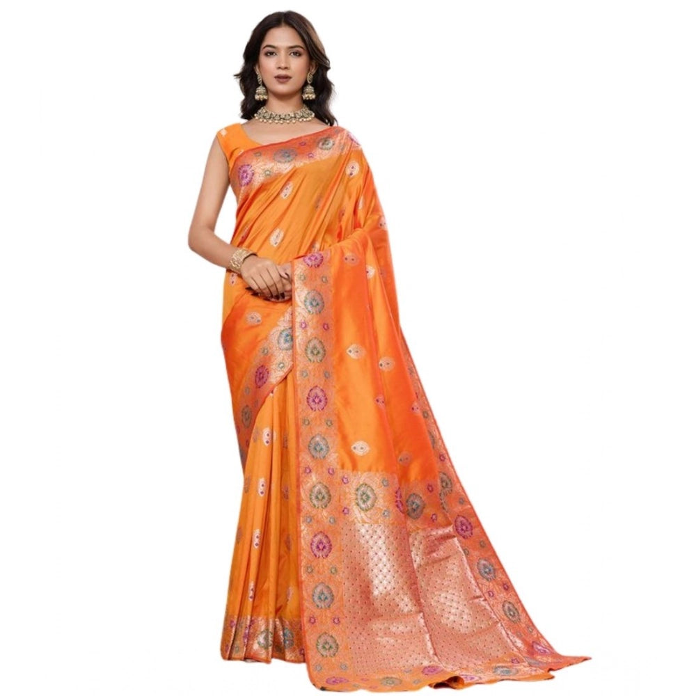 Women's Faux_Banarasi_Silk Woven Saree With Unstitched Blouse 5.5Mtr (Orange)