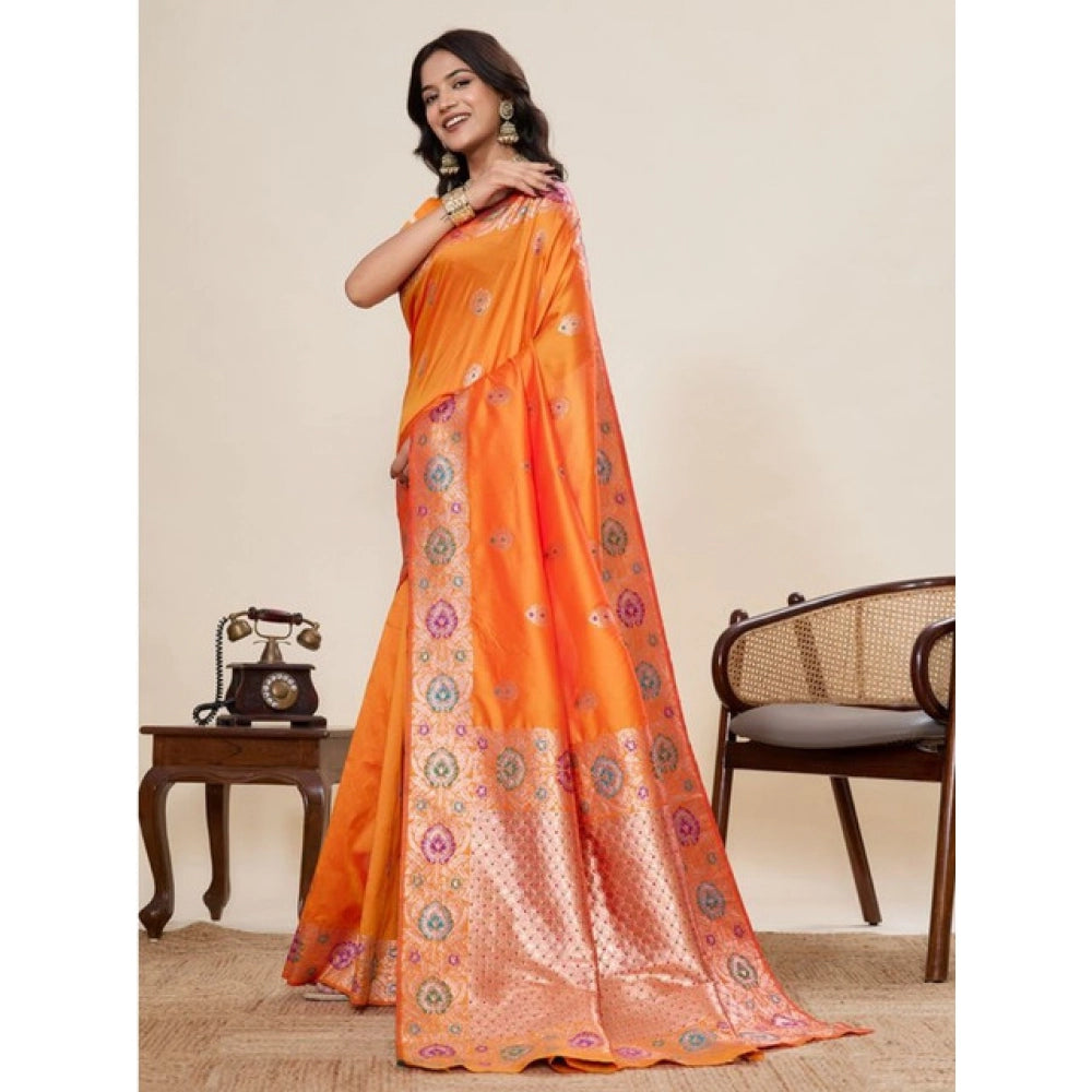 Women's Faux_Banarasi_Silk Woven Saree With Unstitched Blouse 5.5Mtr (Orange)