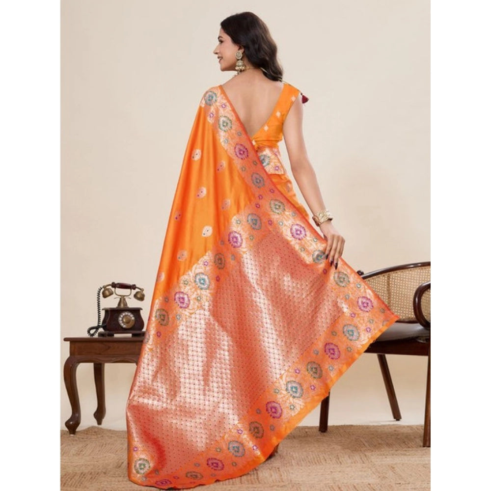 Women's Faux_Banarasi_Silk Woven Saree With Unstitched Blouse 5.5Mtr (Orange)