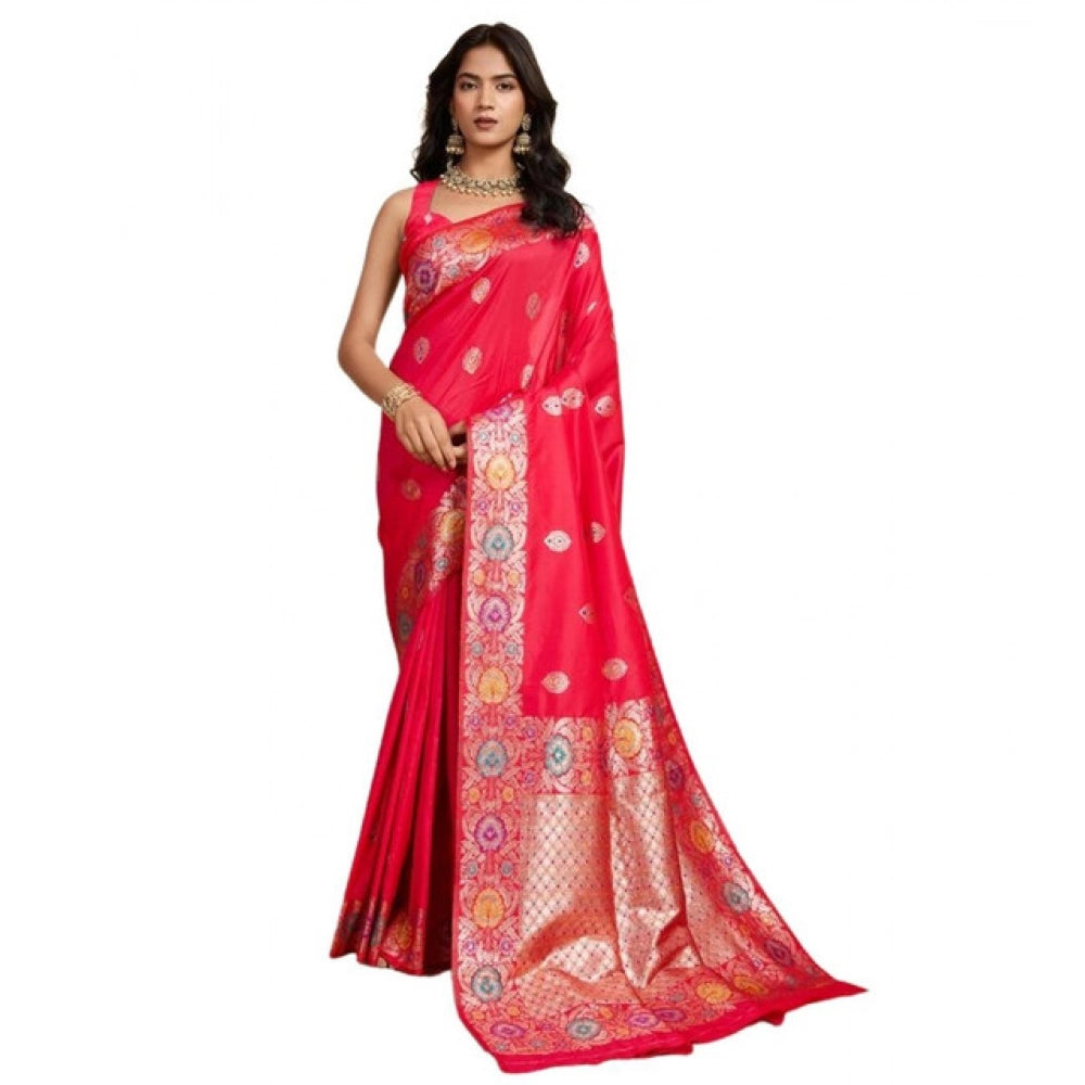 Women's Faux_Banarasi_Silk Woven Saree With Unstitched Blouse 5.5Mtr (Red)