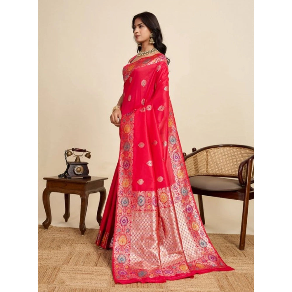 Women's Faux_Banarasi_Silk Woven Saree With Unstitched Blouse 5.5Mtr (Red)