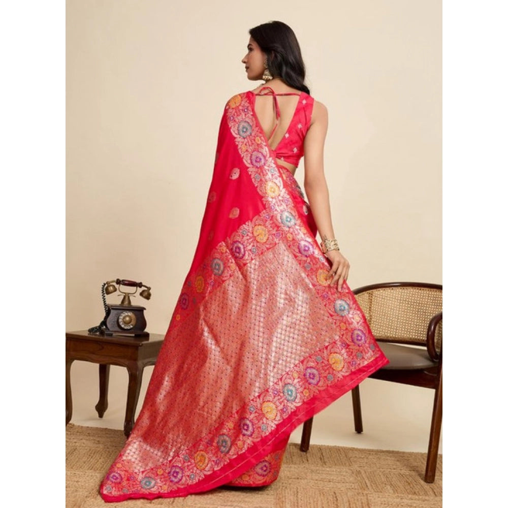 Women's Faux_Banarasi_Silk Woven Saree With Unstitched Blouse 5.5Mtr (Red)