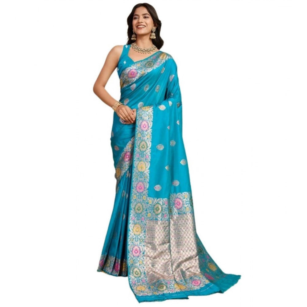 Women's Faux_Banarasi_Silk Woven Saree With Unstitched Blouse 5.5Mtr (Turquoise)