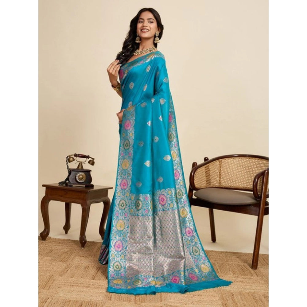 Women's Faux_Banarasi_Silk Woven Saree With Unstitched Blouse 5.5Mtr (Turquoise)