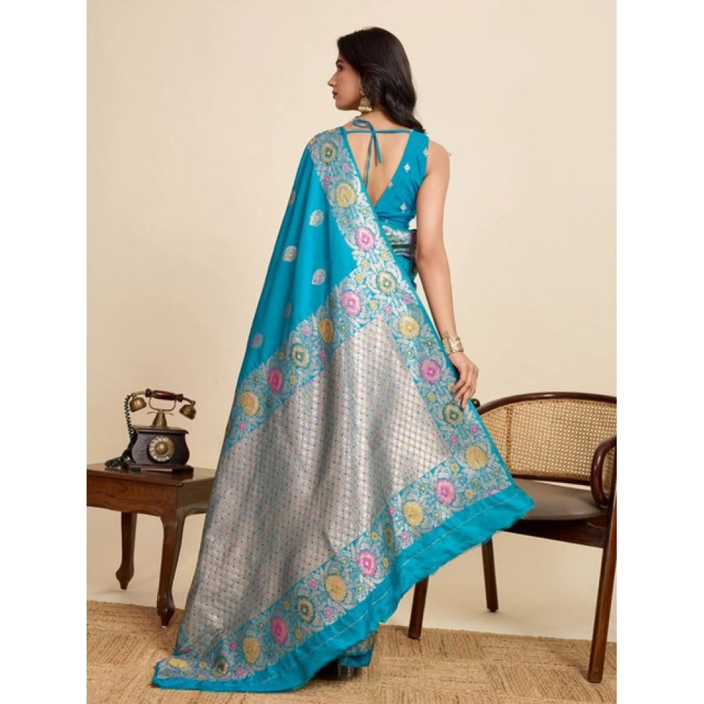 Women's Faux_Banarasi_Silk Woven Saree With Unstitched Blouse 5.5Mtr (Turquoise)