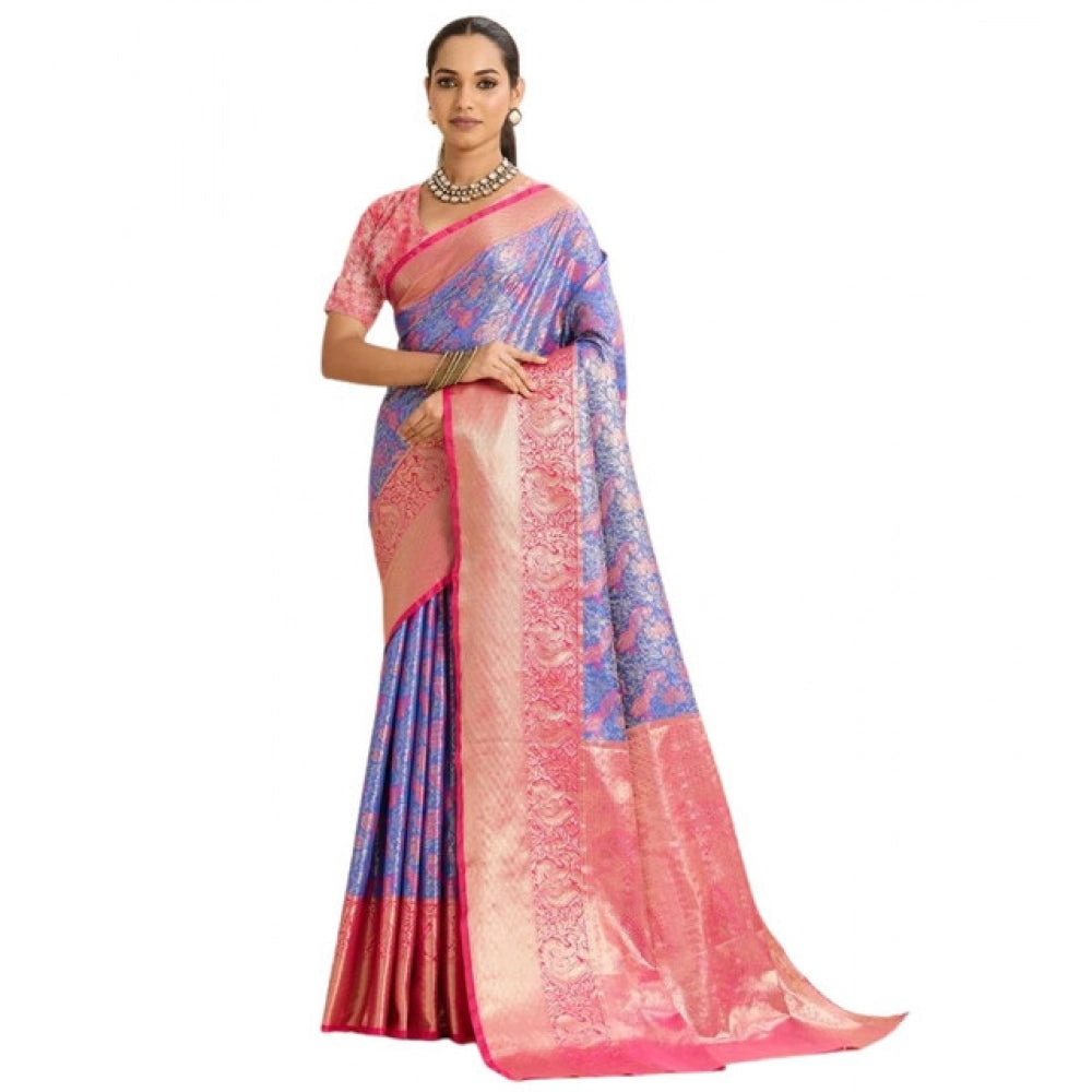 Women's Faux_Banarasi_Silk Woven Saree With Unstitched Blouse 5.5Mtr (Blue)