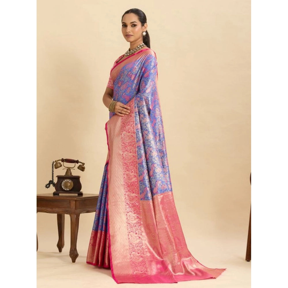Women's Faux_Banarasi_Silk Woven Saree With Unstitched Blouse 5.5Mtr (Blue)