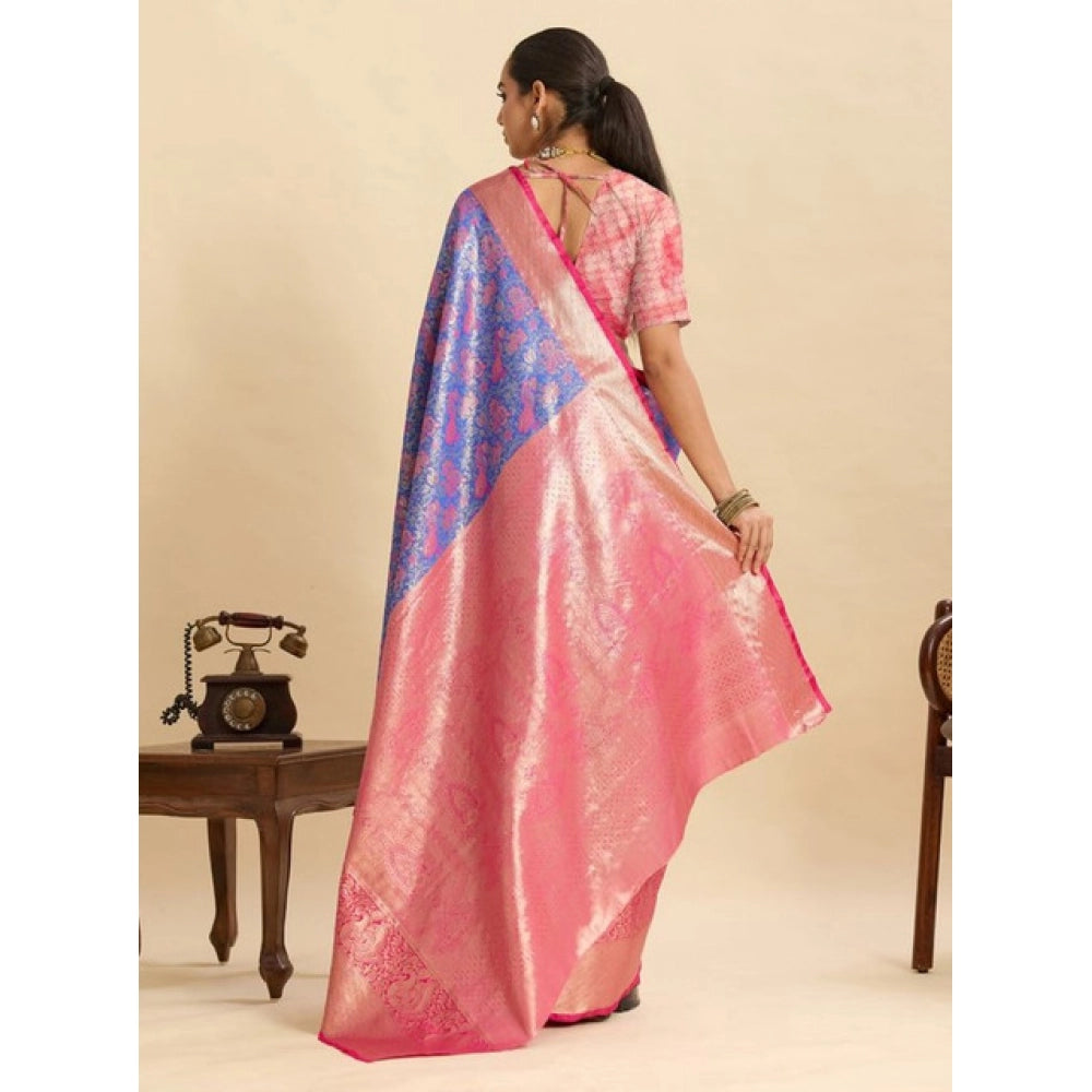 Women's Faux_Banarasi_Silk Woven Saree With Unstitched Blouse 5.5Mtr (Blue)