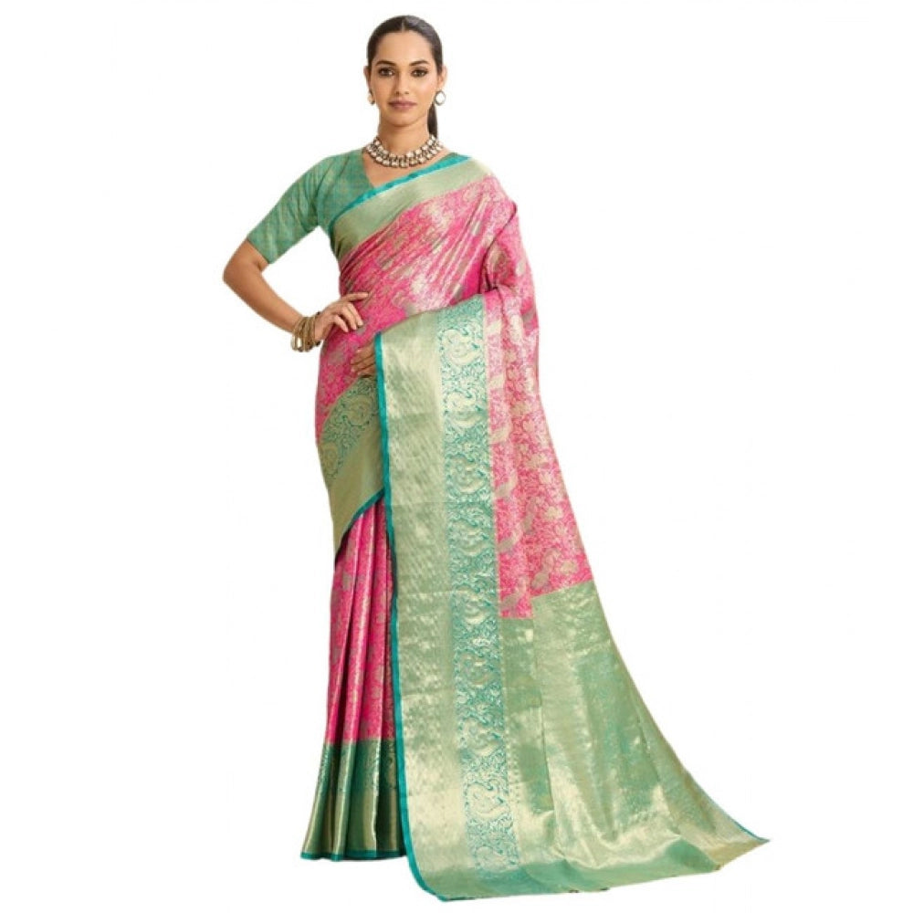 Women's Faux_Banarasi_Silk Woven Saree With Unstitched Blouse 5.5Mtr (Pink)