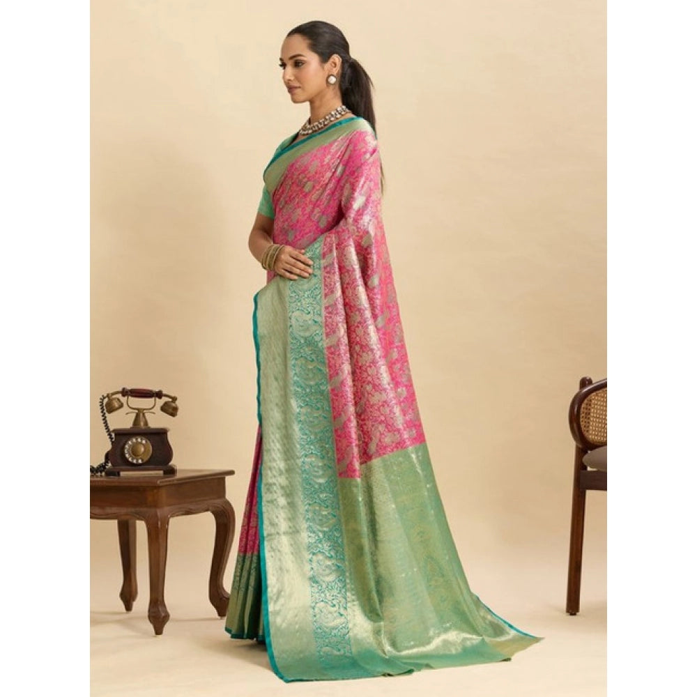 Women's Faux_Banarasi_Silk Woven Saree With Unstitched Blouse 5.5Mtr (Pink)