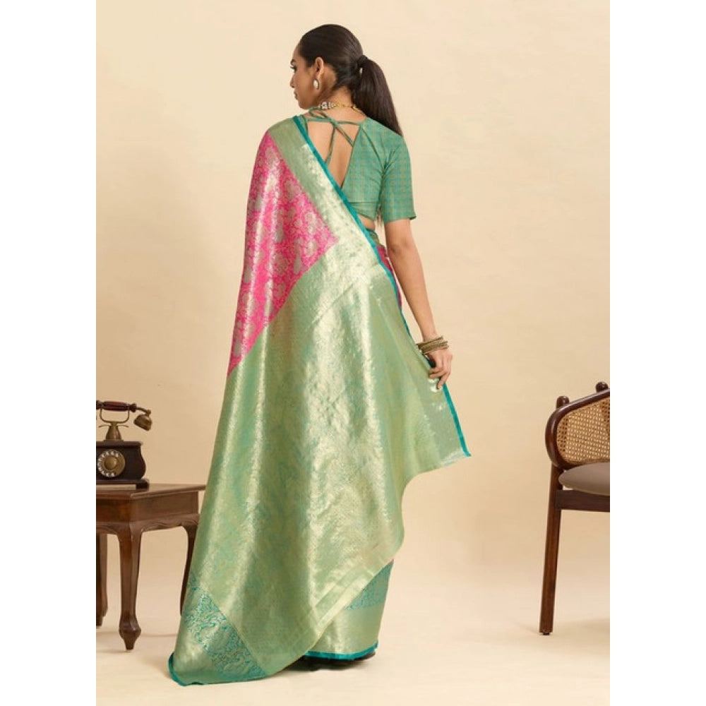 Women's Faux_Banarasi_Silk Woven Saree With Unstitched Blouse 5.5Mtr (Pink)