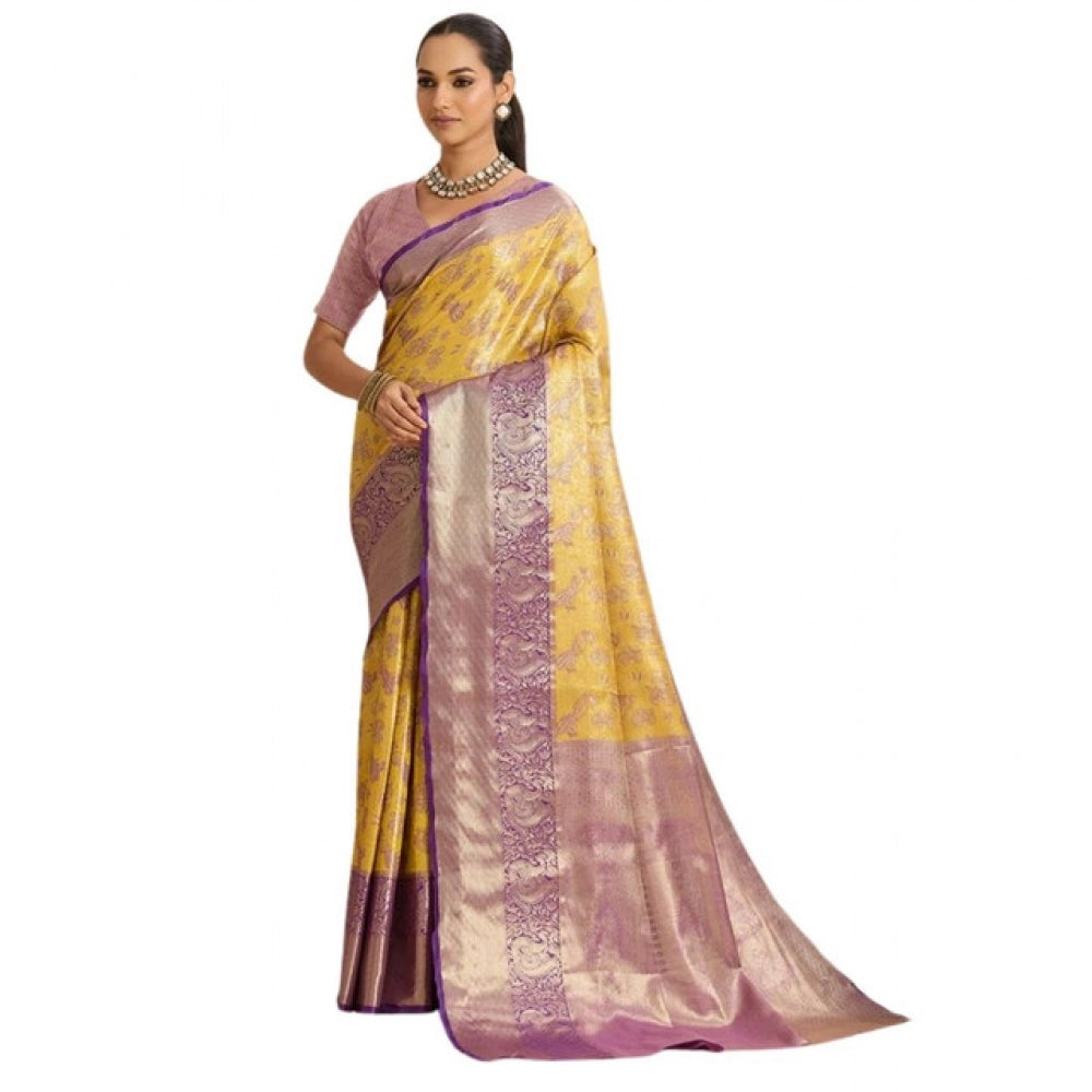 Women's Faux_Banarasi_Silk Woven Saree With Unstitched Blouse 5.5Mtr (Yellow)