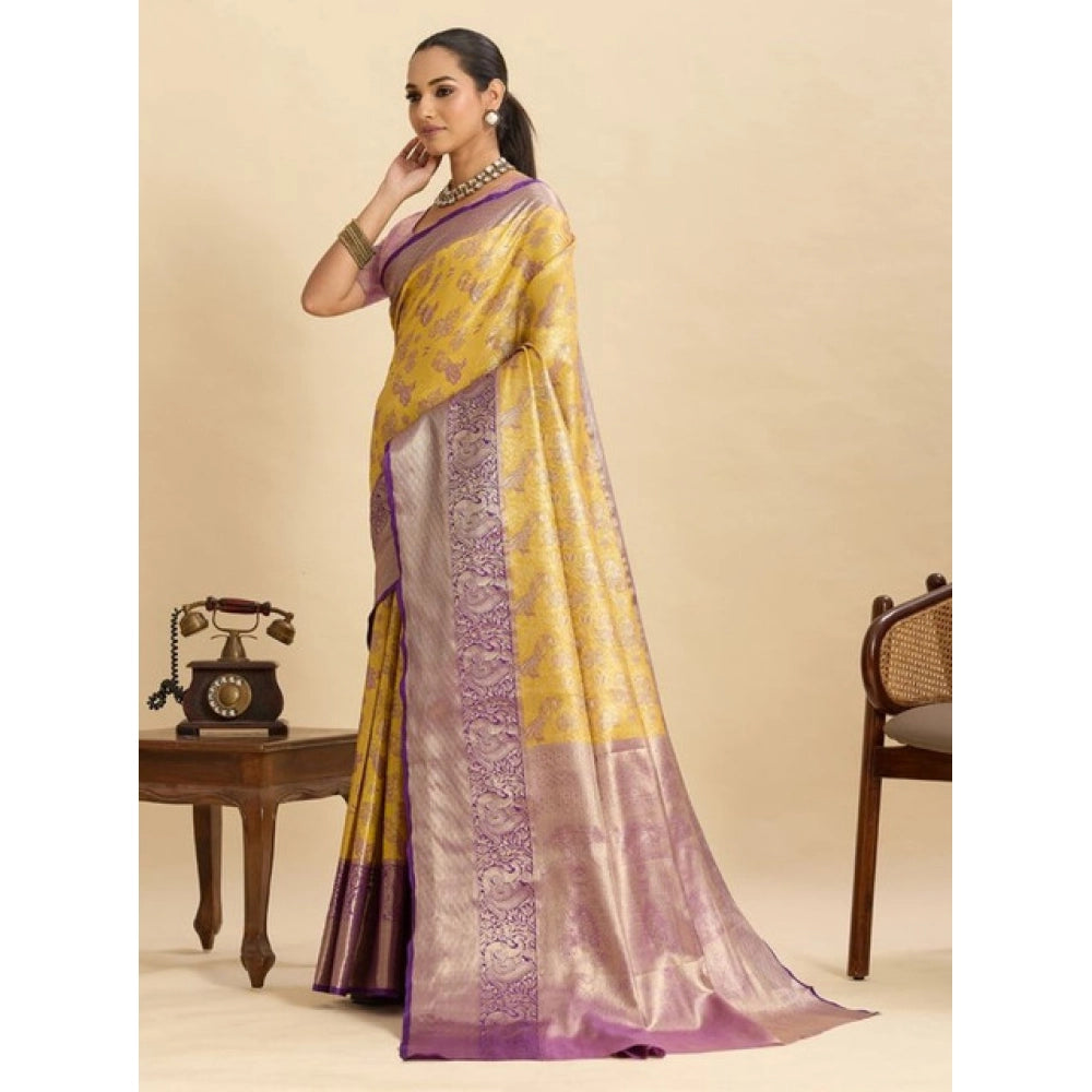 Women's Faux_Banarasi_Silk Woven Saree With Unstitched Blouse 5.5Mtr (Yellow)