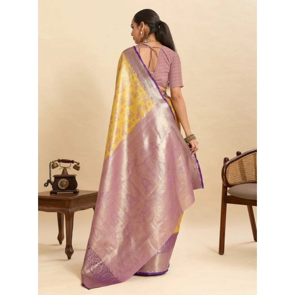 Women's Faux_Banarasi_Silk Woven Saree With Unstitched Blouse 5.5Mtr (Yellow)