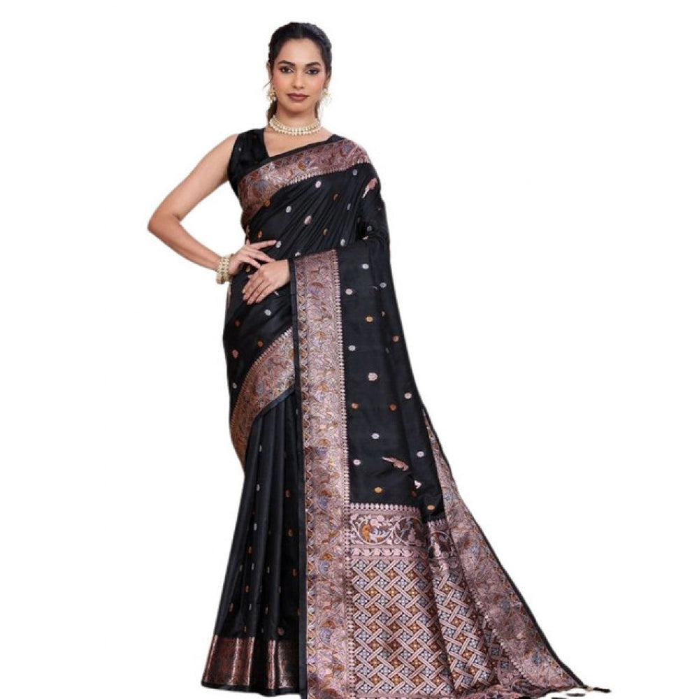 Women's Jacquard Woven Saree With Unstitched Blouse 5.5Mtr (Black)