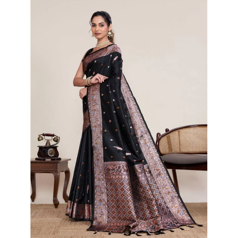 Women's Jacquard Woven Saree With Unstitched Blouse 5.5Mtr (Black)