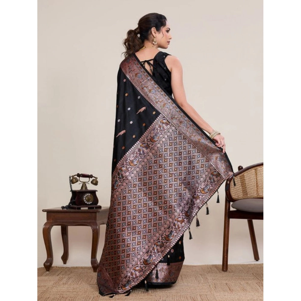 Women's Jacquard Woven Saree With Unstitched Blouse 5.5Mtr (Black)