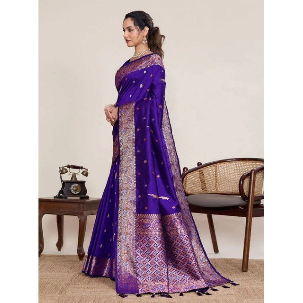 Women's Jacquard Woven Saree With Unstitched Blouse 5.5Mtr (Blue)