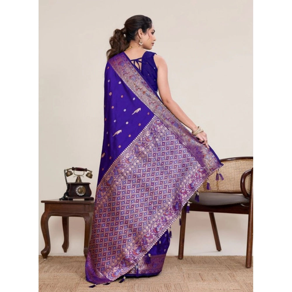 Women's Jacquard Woven Saree With Unstitched Blouse 5.5Mtr (Blue)