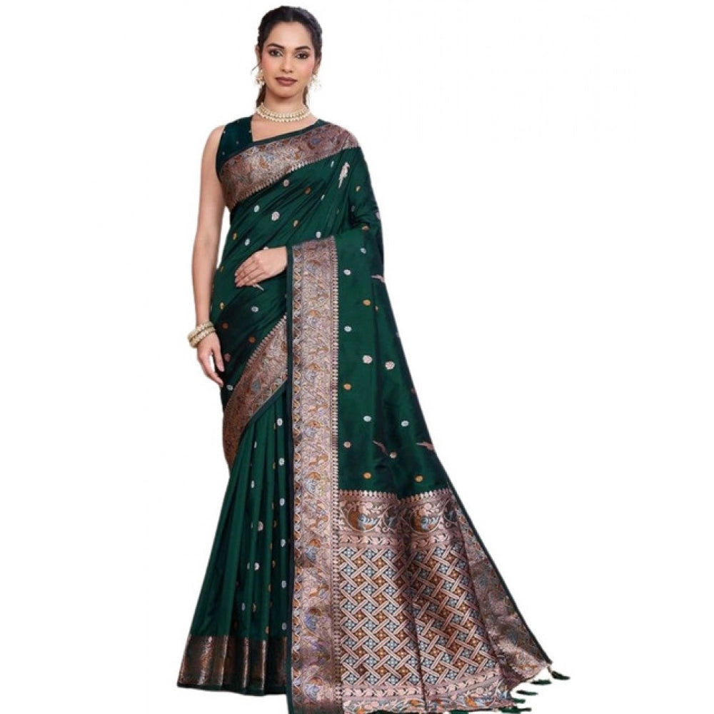Women's Jacquard Woven Saree With Unstitched Blouse 5.5Mtr (Green)