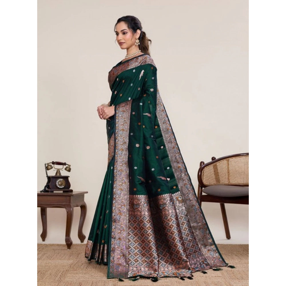 Women's Jacquard Woven Saree With Unstitched Blouse 5.5Mtr (Green)