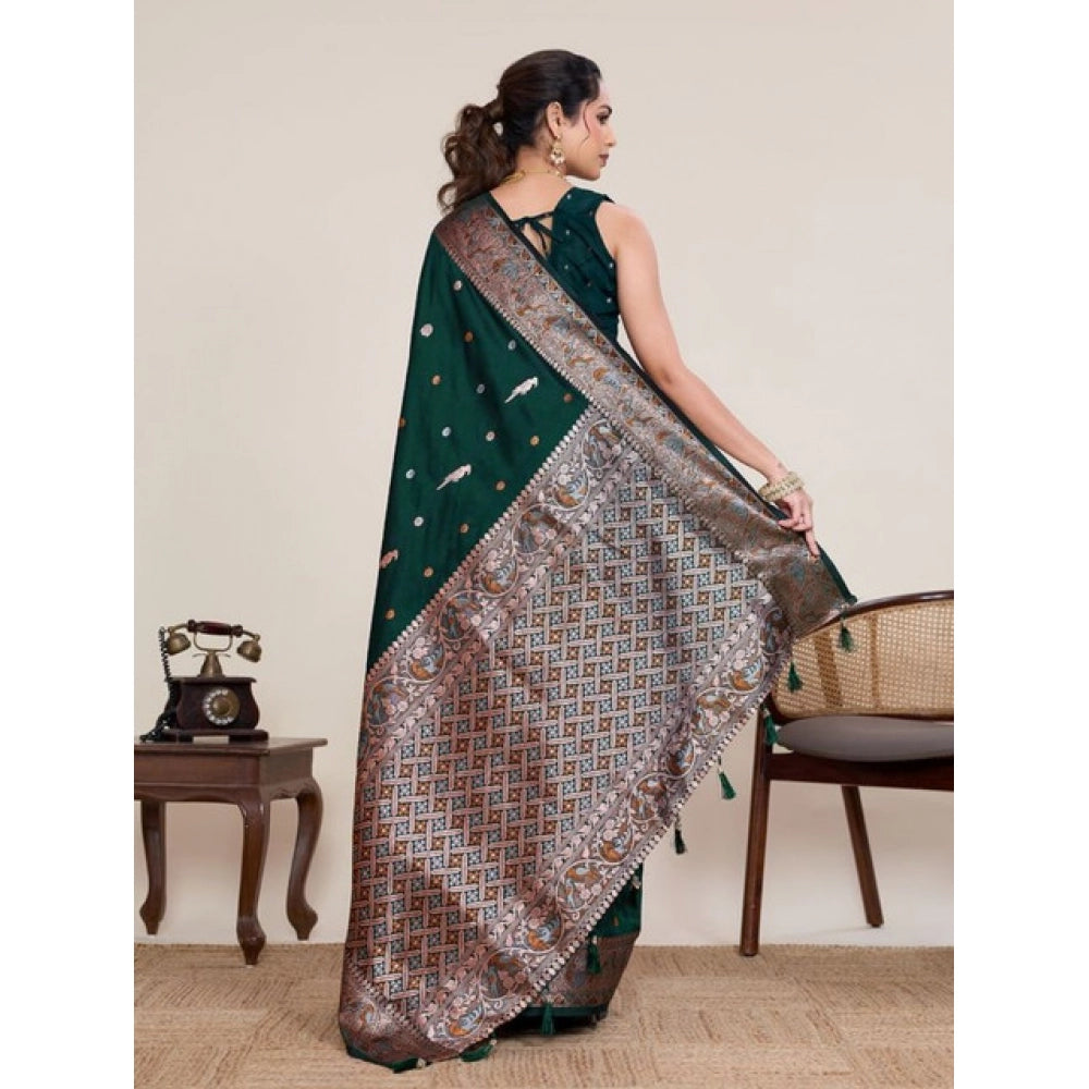Women's Jacquard Woven Saree With Unstitched Blouse 5.5Mtr (Green)