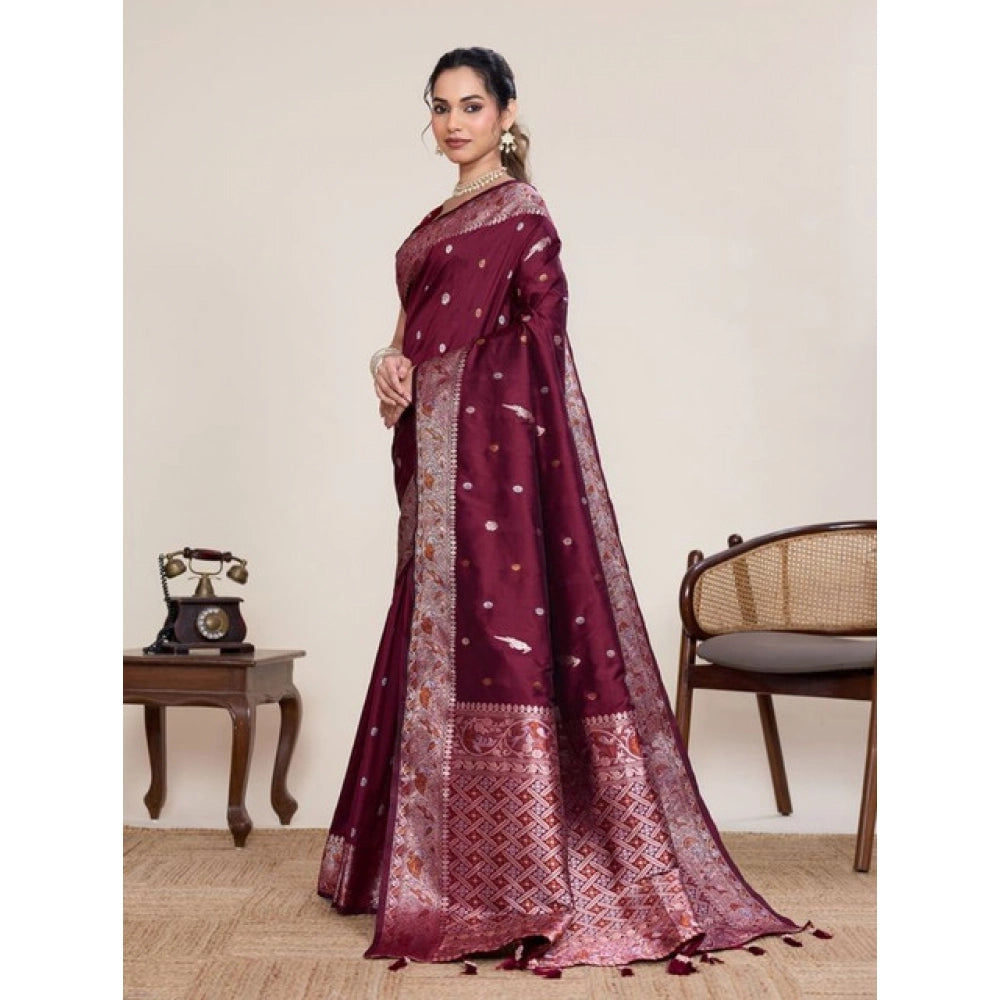Women's Jacquard Woven Saree With Unstitched Blouse 5.5Mtr (Maroon)