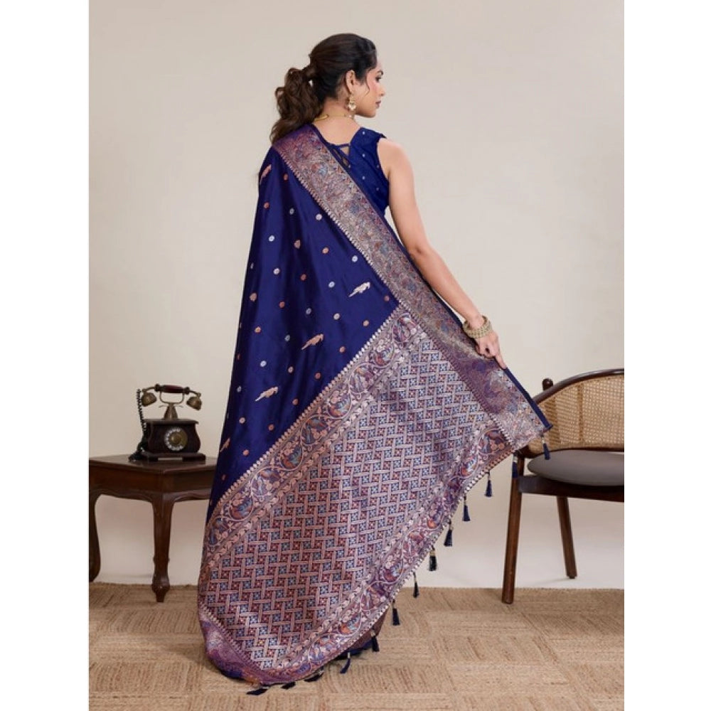 Women's Jacquard Woven Saree With Unstitched Blouse 5.5Mtr (Navy)